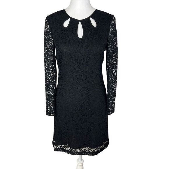 Juicy Couture Black Lace Shift Dress Long Sleeves Teardrop Cutout Size 2 - Picture 1 of 7